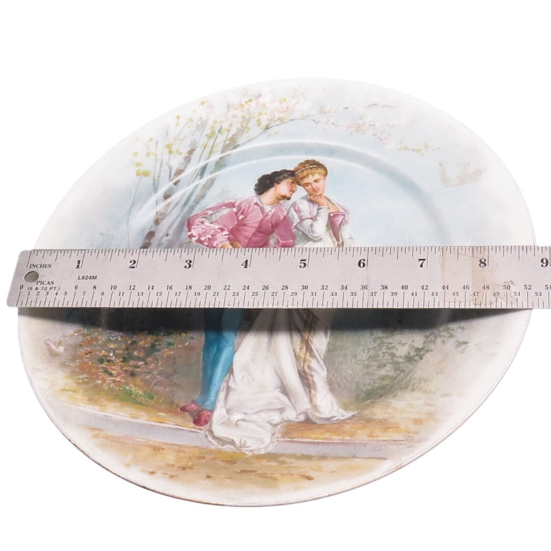 Antique European Lovers Hand Painted Collectable Porcelain Footed Cake Plate