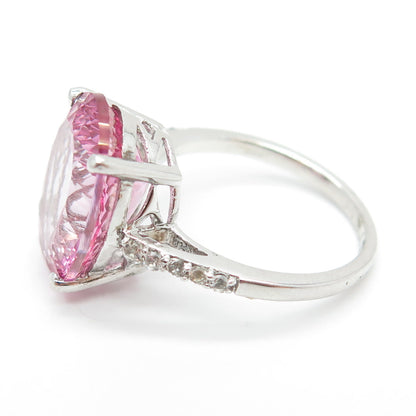 SUN Sterling Silver Oval-Cut Lab-Created Pink Sapphire & White Topaz Ring Size 7