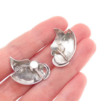 Astri Holthe Sterling Silver Vintage Norway Modernist Floral Screw Back Earrings