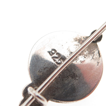 925 Sterling Silver Vintage Real Red Garnet Modernist Heart Oxidized Earrings