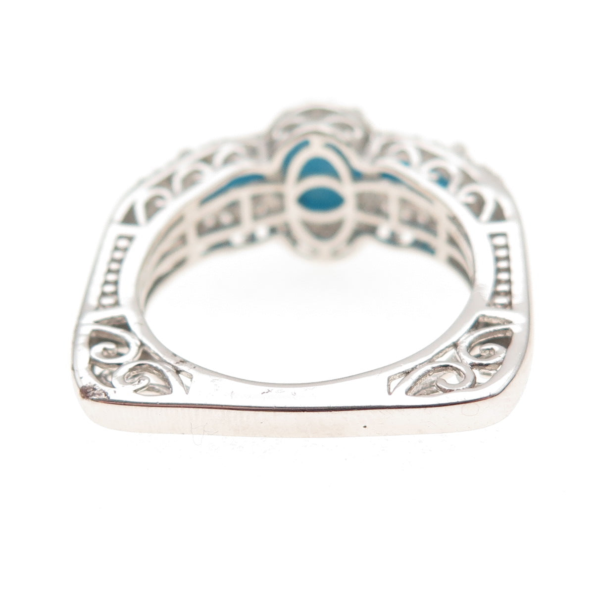 D'Joy 925 Sterling Silver Real Sleeping Beaty Turquoise White Topaz Ring Size 8