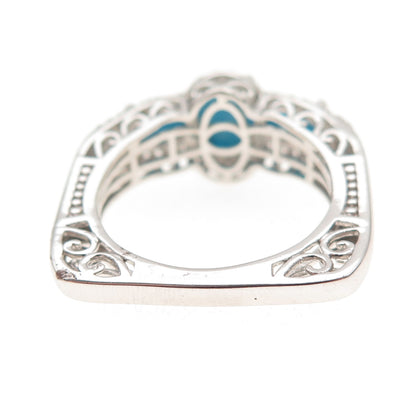 D'Joy 925 Sterling Silver Real Sleeping Beaty Turquoise White Topaz Ring Size 8