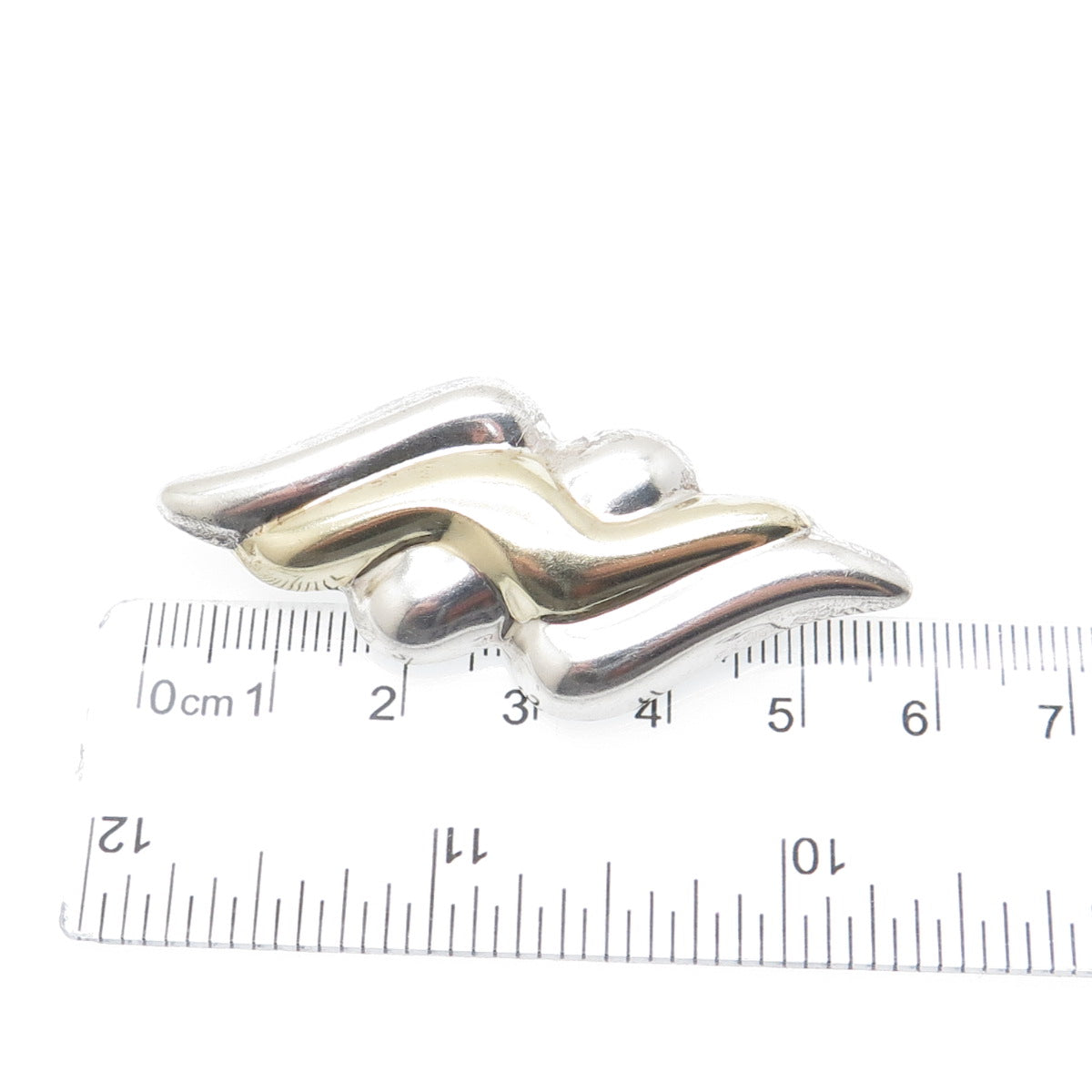 925 Sterling Silver 2-Tone Vintage Modernist Wavy Pin Brooch