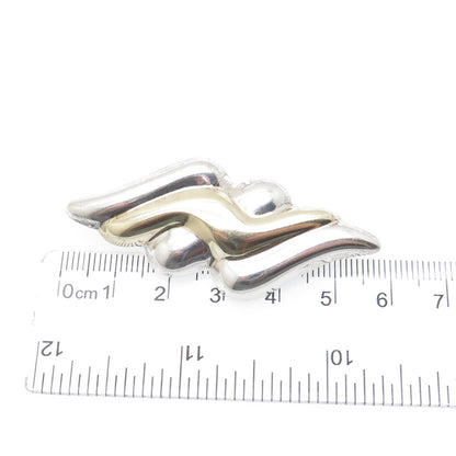 925 Sterling Silver 2-Tone Vintage Modernist Wavy Pin Brooch