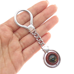 925 Sterling Silver Vintage Italy Wood Mazda Logo Key Fob Chain Ring