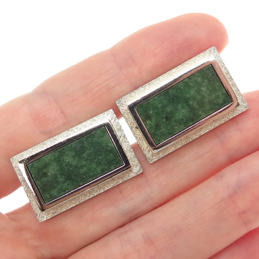 925 Sterling Silver Gold Plated Vintage T2 Real Jade Modernist Cufflinks