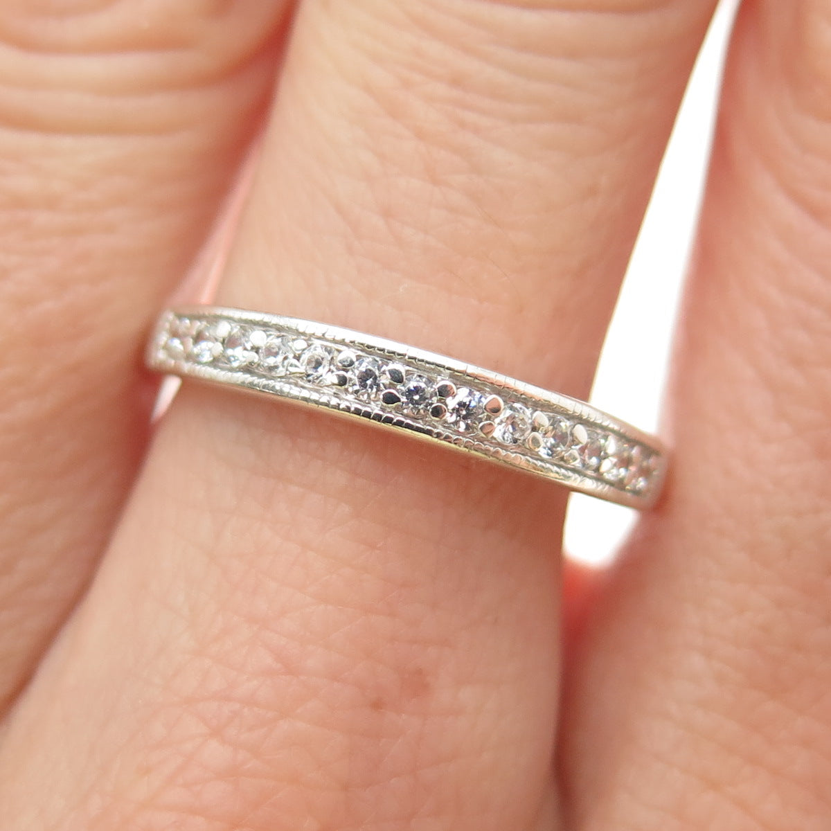 JH YOUNG 925 Sterling Silver Round-Cut C Z Half Eternity Band Ring Size 8.5