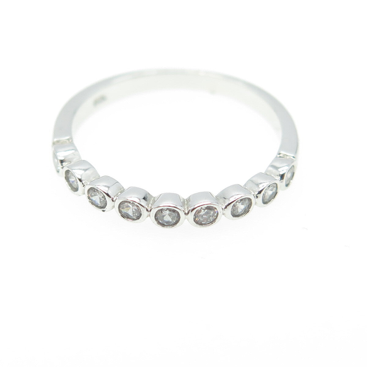 925 Sterling Silver Round-Cut C Z Half Eternity Stackable Band Ring Size 5.75