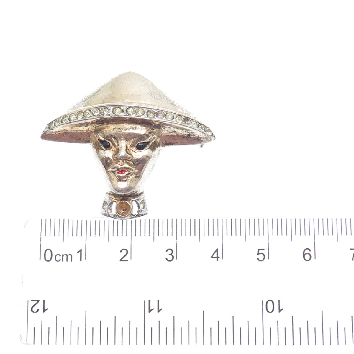 925 Sterling Gold Plated Antique Rhinestone Samurai Brooch (missing 3 stones)