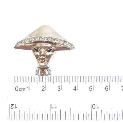 925 Sterling Gold Plated Antique Rhinestone Samurai Brooch (missing 3 stones)