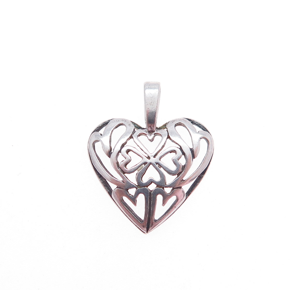925 Sterling Silver Vintage Clover Heart Oxidized Mini Charm Pendant