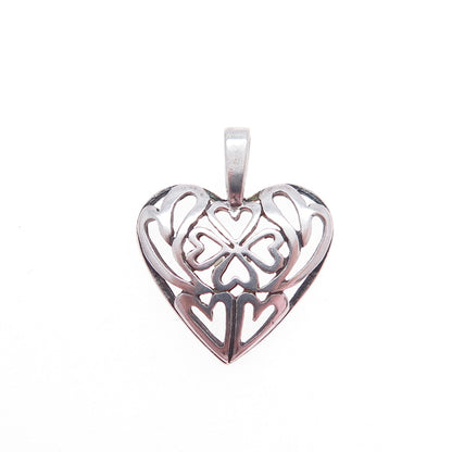 925 Sterling Silver Vintage Clover Heart Oxidized Mini Charm Pendant