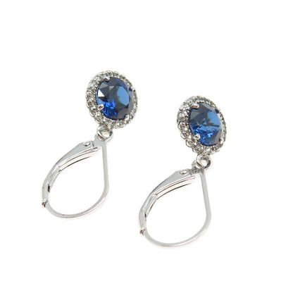 925 Sterling Silver Lab-Created Sapphire & C Z Dangle Earrings