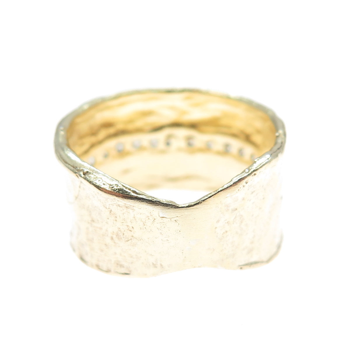 YUVAL & MICHAL Sterling Gold Plated Vintage Israel C Z Hummered Ring Size 7.25