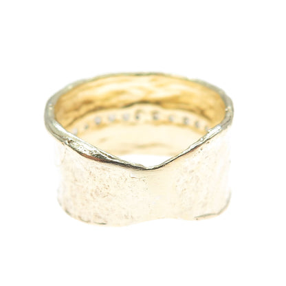 YUVAL & MICHAL Sterling Gold Plated Vintage Israel C Z Hummered Ring Size 7.25