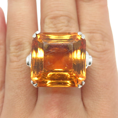 925 Sterling Silver Antique Art Deco Fire Glass Ring Size 7