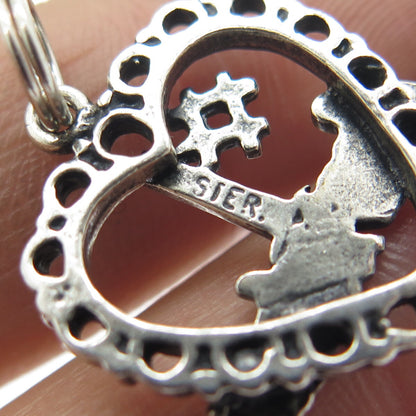 925 Sterling Silver Vintage "#1 Grandma" Heart Oxidized Charm Pendant