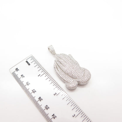 925 Sterling Silver Pave C Z Hands In Prayer Pendant