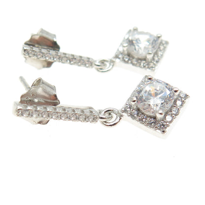925 Sterling Silver Round-Cut Shaped C Z Dangling Earrings