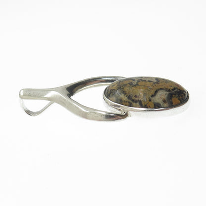 925 Sterling Silver Vintage Mexico Real Picture Jasper Gemstone Pendant