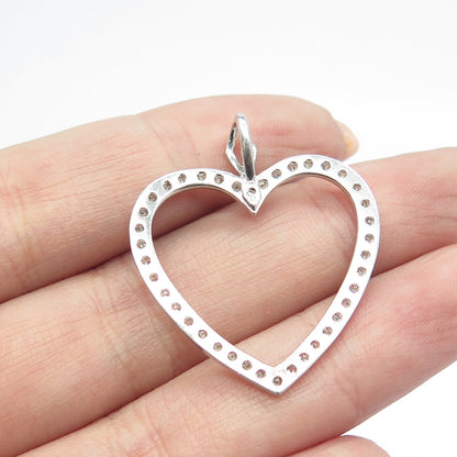 925 Sterling Silver Round-Cut White C Z Open Heart Pendant