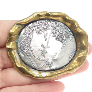 925 Sterling Silver 2-Tone Vintage Abstract Lady Modernist Pin Brooch