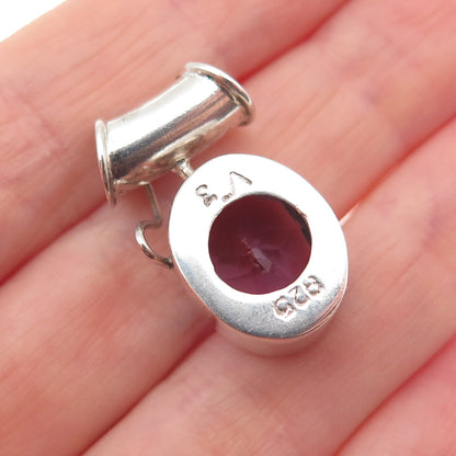 VERSANI 925 Sterling Silver Vintage Real Oval-Cut Amethyst Slide Charm Pendant