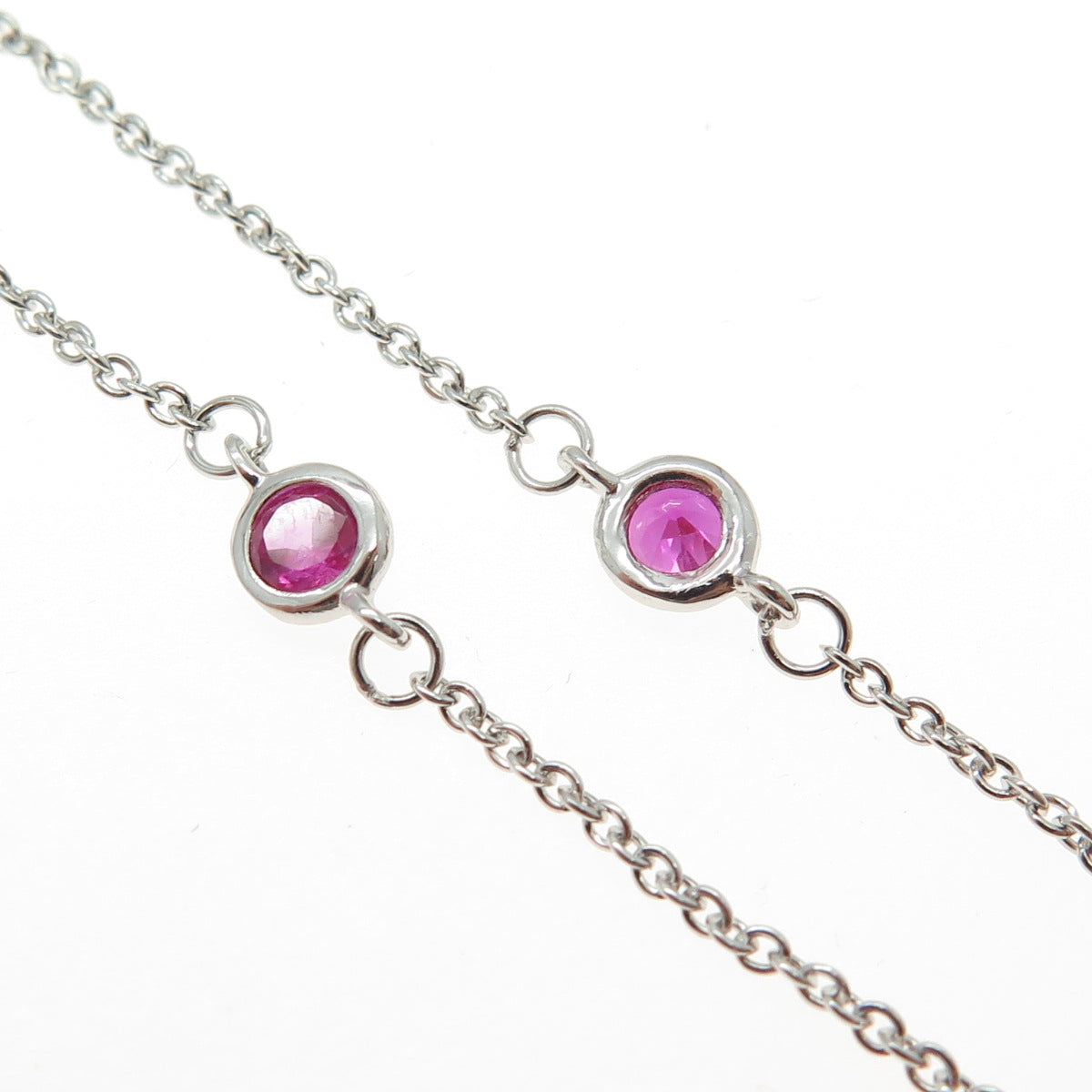 925 Sterling Silver Lab-Created Pink Sapphire By The Yard Chain Necklace 24"