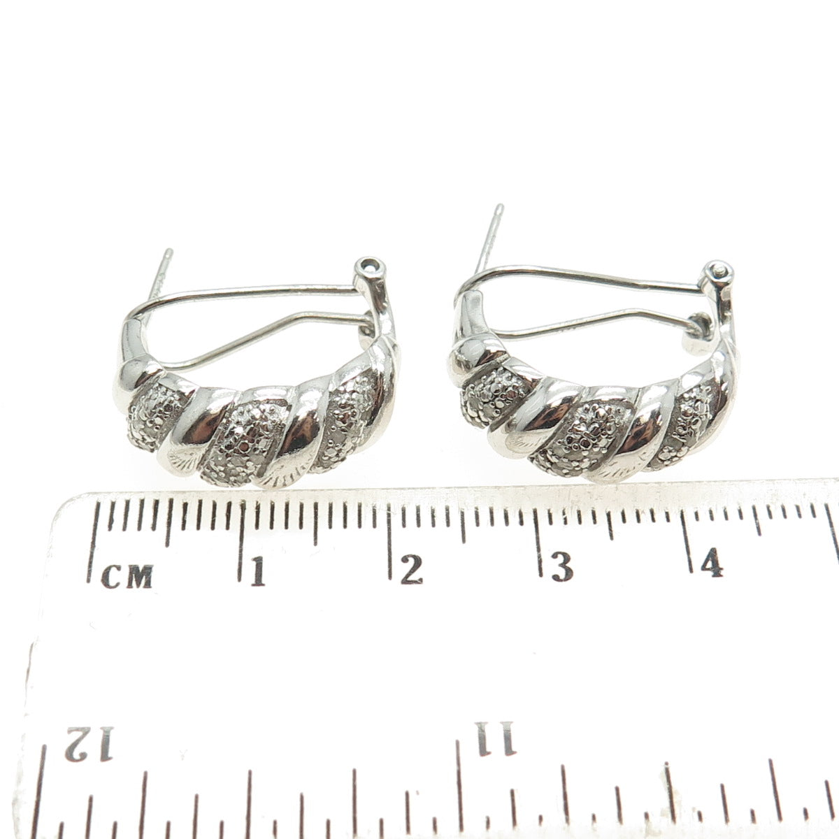 DBJ DEE BERKLE 925 Sterling Silver Real Diamond Twisted Omega Back Earrings