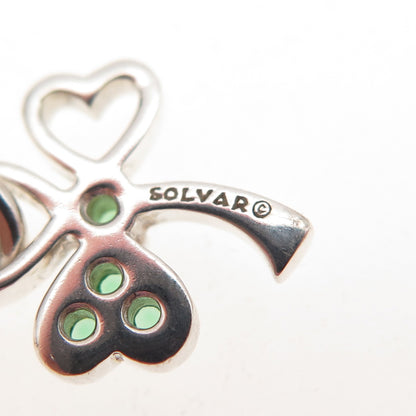 Solvar 925 Sterling Silver Real Chrome Diopside Clover Cable Chain Necklace 18"