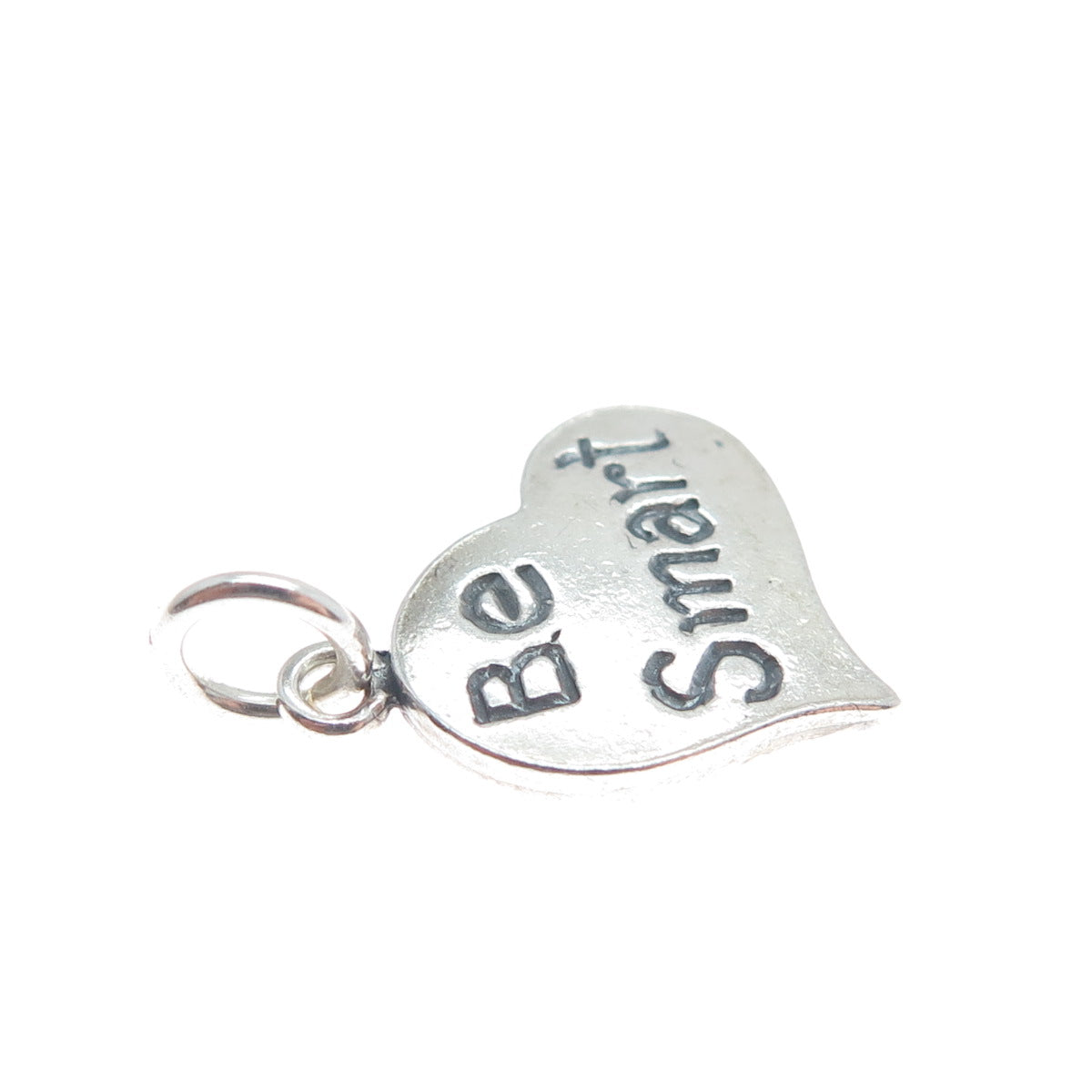 925 Sterling Silver Vintage Be Smart Heart Oxidized Minimalist Charm Pendant