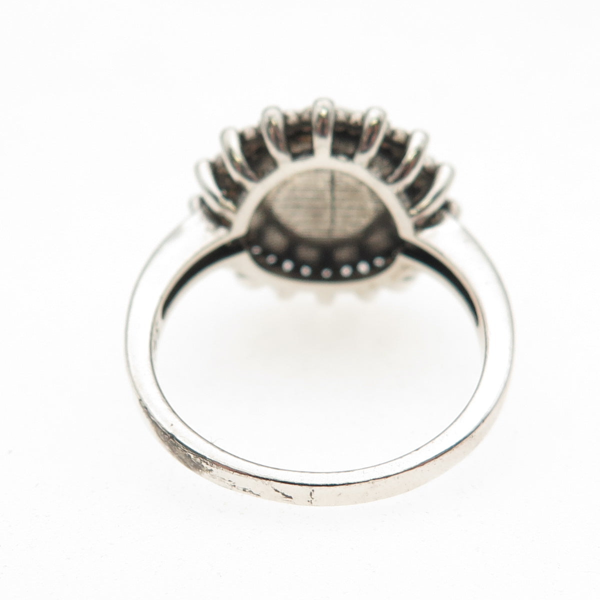 925 Sterling Silver Vintage Clear Crystal Sun Beaded Oxidized Ring Size 9