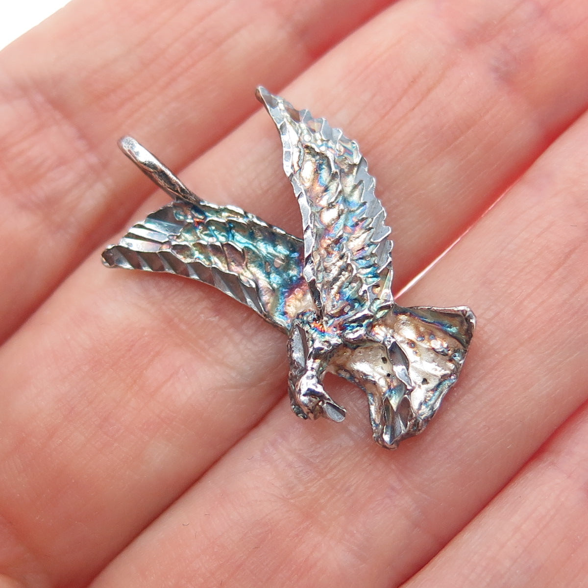 925 Sterling Silver Vintage Eagle Bird Oxidized Charm Pendant