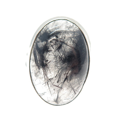 925 Sterling Silver Vintage Real Cabochon Rutilated Quartz Ring Size 8.25