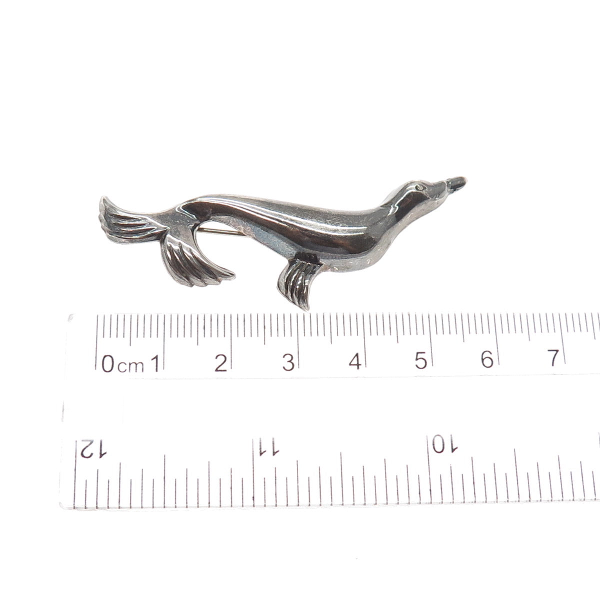 925 Sterling Silver Vintage Fur Seal Oxidized Pin Brooch