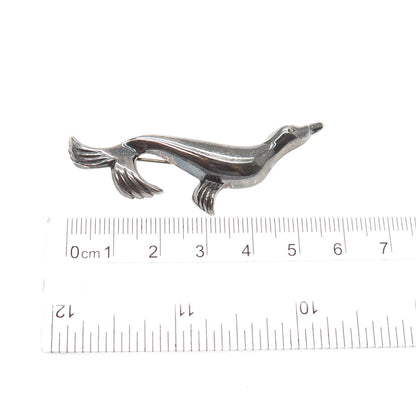 925 Sterling Silver Vintage Fur Seal Oxidized Pin Brooch