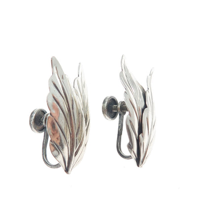 DANECRAFT 925 Sterling Silver Antique Art Deco Floral Leaf Screw Back Earrings