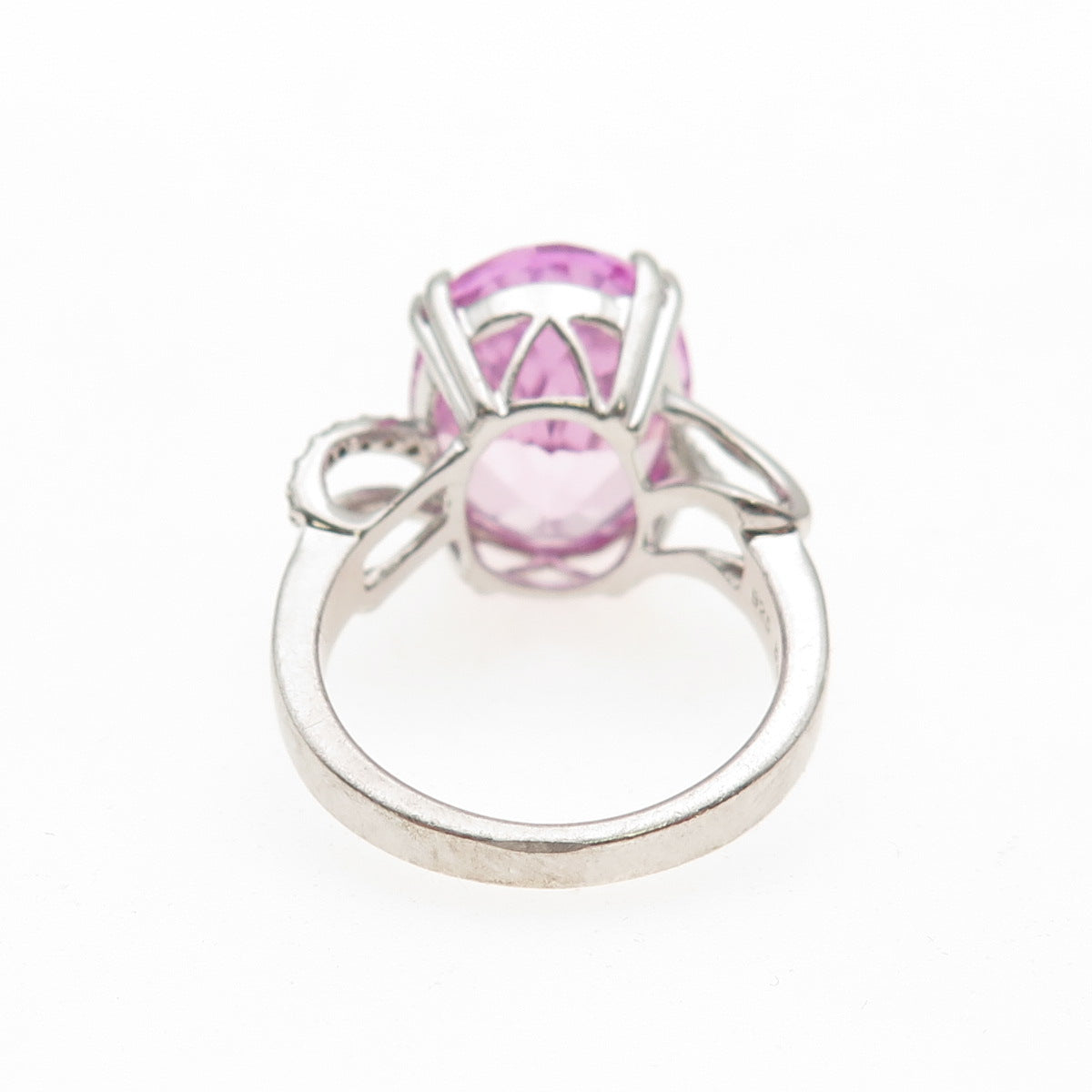 925 Sterling Silver Real Round-Cut Diamond & Oval-Cut Pink Topaz Ring Size 7