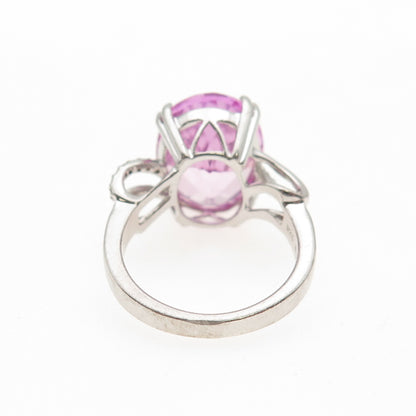 925 Sterling Silver Real Round-Cut Diamond & Oval-Cut Pink Topaz Ring Size 7