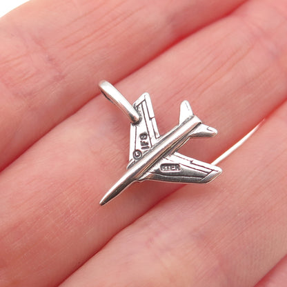 925 Sterling Silver Vintage IFS Jet Fighter Oxidized 3D Mini Charm Pendant