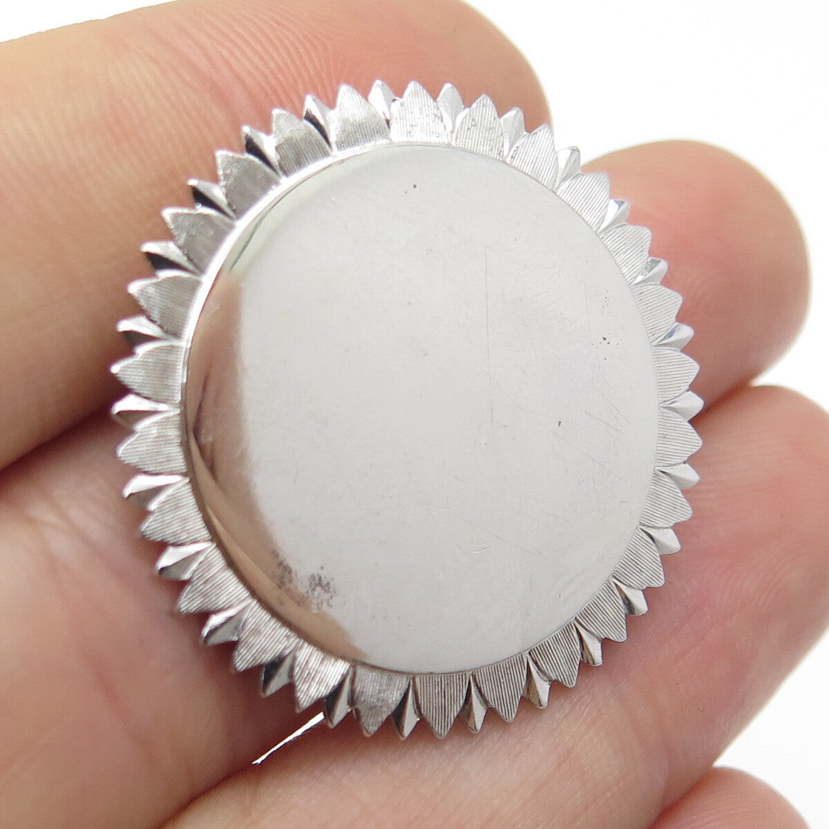 LAMODE 925 Sterling Silver Vintage Engravable Sun / Flower Pin Brooch