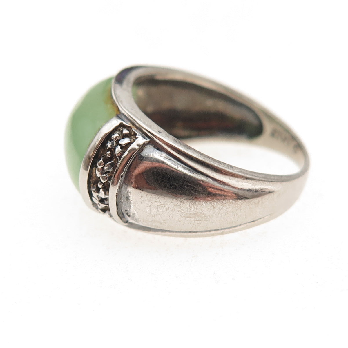 Gold Stone 925 Sterling Silver Vintage Real Jade Oxidized Ring Size 6.25