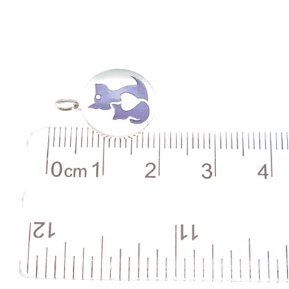 925 Sterling Silver Purple Enamel Dog & Cat Friendship Minimalist Charm Pendant