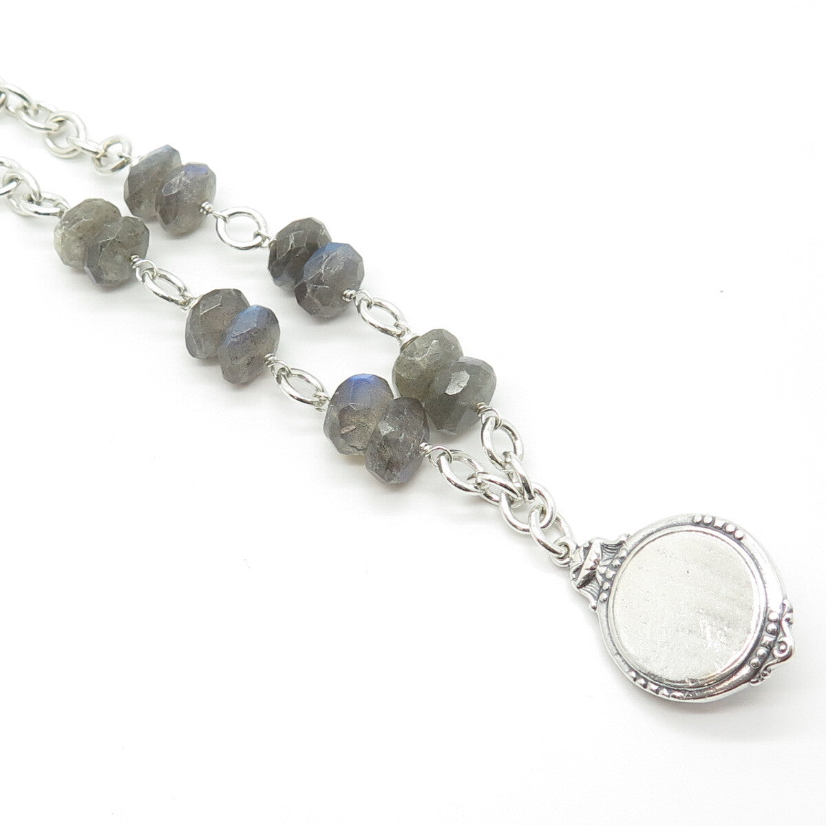925 Sterling Silver Vintage Alana Love Real Labradorite Gemstone Necklace 16"