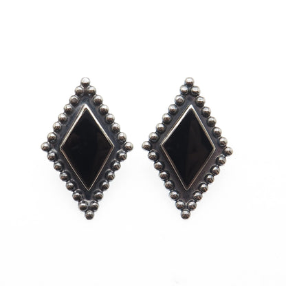CHAPAL ZENRAY Sterling Silver Vintage Real Black Onyx Beaded Oxidized Earrings