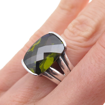 925 Sterling Silver Cushion-Cut Green C Z Modernist Oxidized Ring Size 6