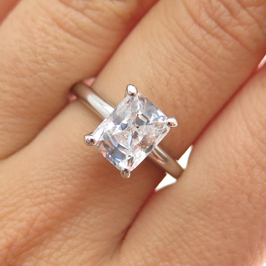 925 Sterling Silver Radiant-Cut C Z Engagement Ring Size 7.75