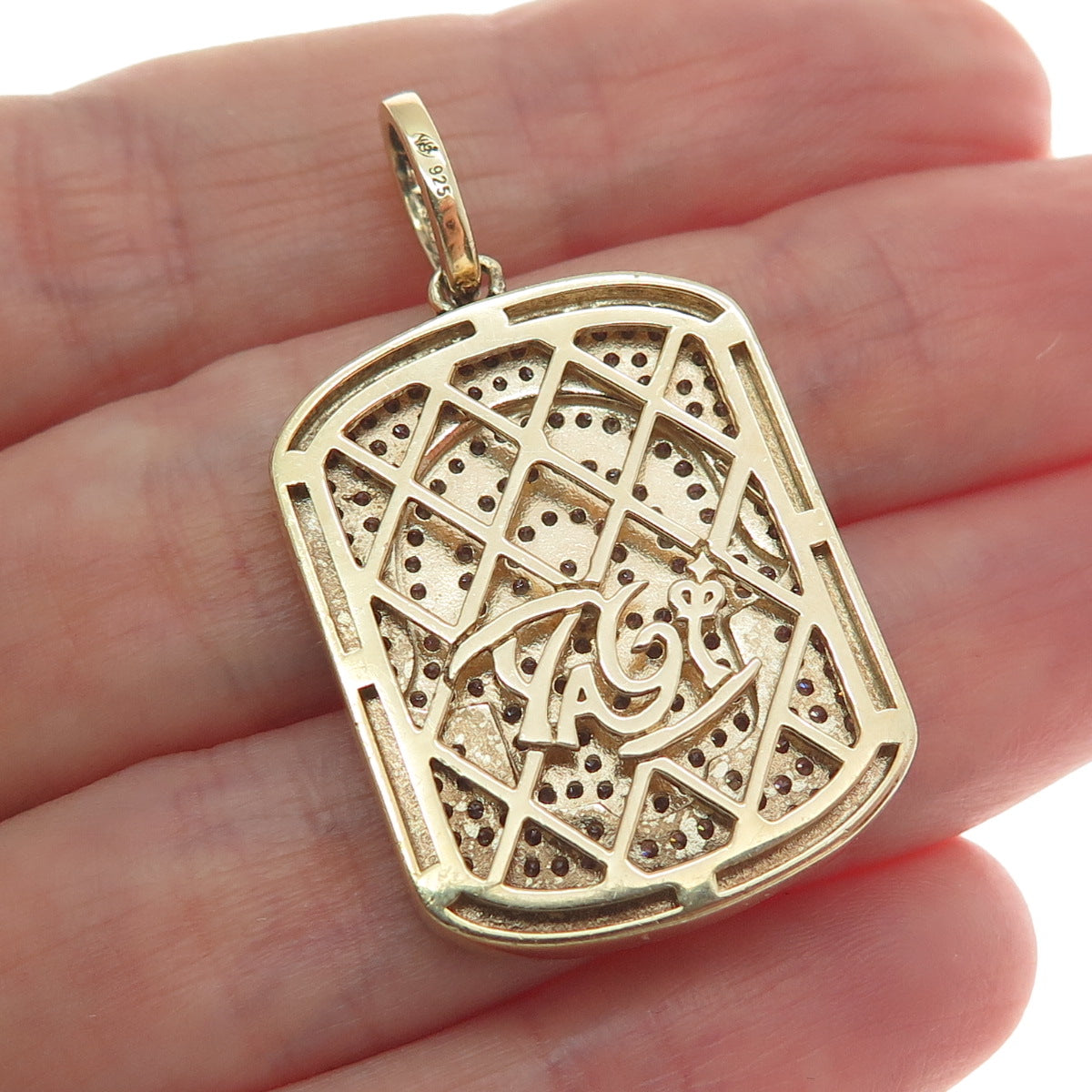 DESIGNS BY YAGI 925 Sterling Silver Gold Plated C Z Hamsa Hand of Fatima Pendant