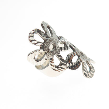 925 Sterling Silver Vintage Mexico Flower Blossom Bypass Ring Size 5.75