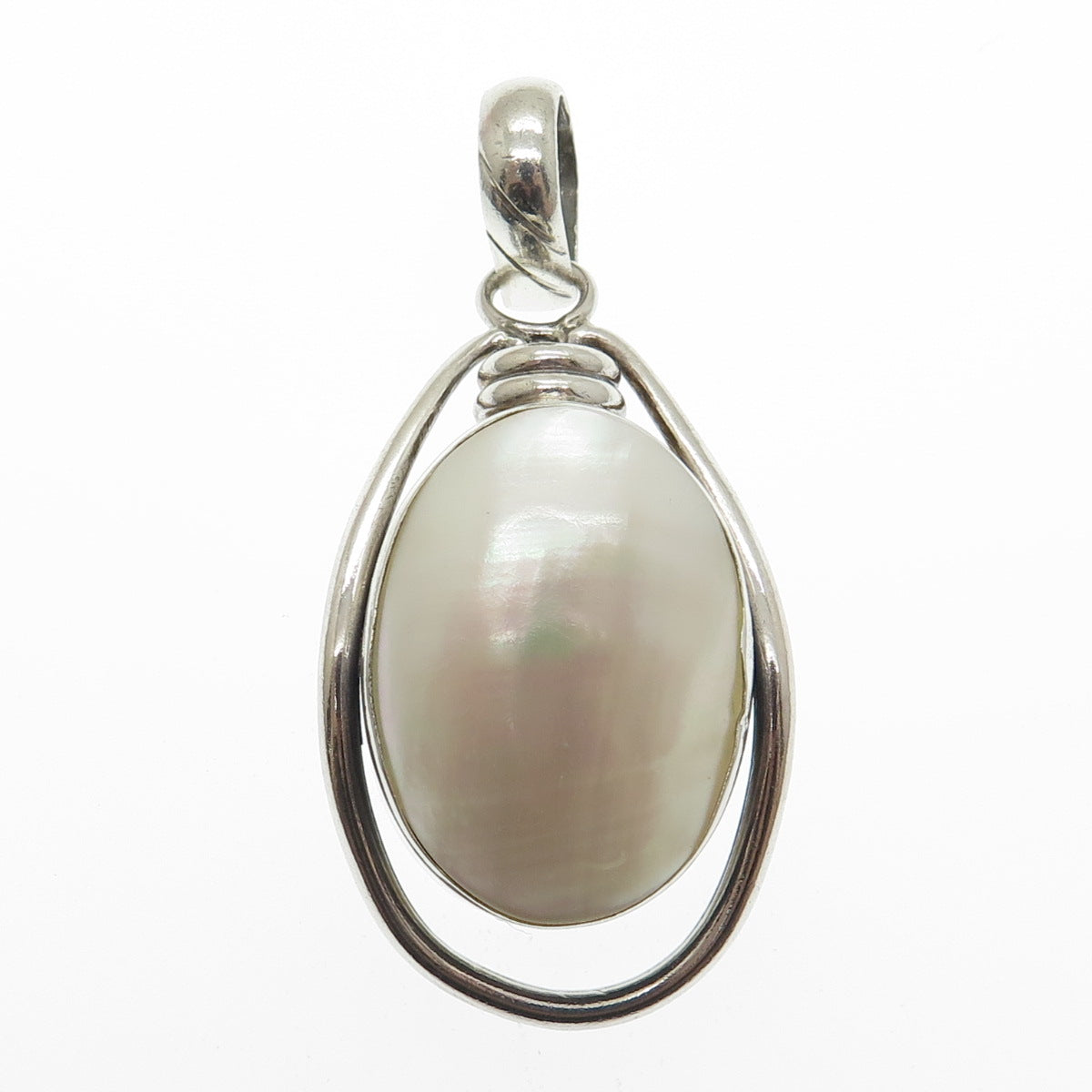 925 Sterling Silver Vintage Real Mother-of-Pearl Modernist Pendant